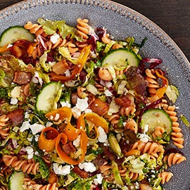 Red Lentil Pasta Bowl With Lemony Roasted Brussels Sprouts Red Lentil Pasta Bowl With Lemony Roasted Brussels Sprouts