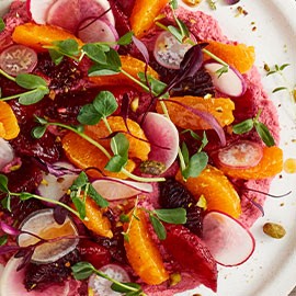 Roasted Beet Hummus, Mixed Radish And Citrus Salad Roasted Beet Hummus, Mixed Radish And Citrus Salad