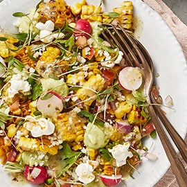 Elote Salad With Radish, Avocado, Lime & Cotija Cheese Elote Salad With Radish, Avocado, Lime & Cotija Cheese