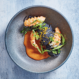 Pasta with langoustine, lobster sauce and grated cured egg Pasta with langoustine, lobster sauce and grated cured egg