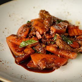 Kabocha and Beef Stir Fried with Thai Basil